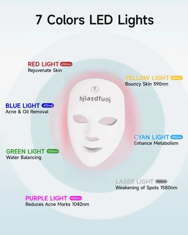 h j i asdfuo j        ——Red Light Therapy Mask for Face, 7+1 Colors LED Facial Skin Care Mask At Home, USB Rechargeable. Portable