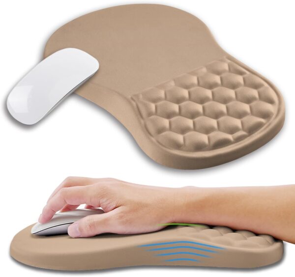 Ergonomic Memory Foam Wrist Rest Mouse Pad – 12×8" Black, Non-Slip PU Base   Sand Color