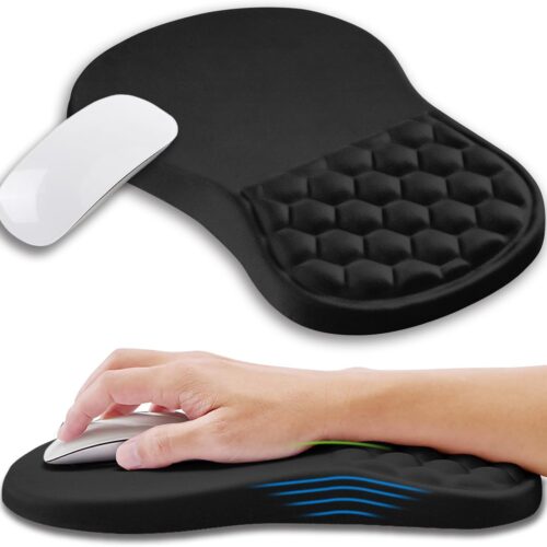 Ergonomic Memory Foam Wrist Rest Mouse Pad – 12×8" Black, Non-Slip PU Base  Black