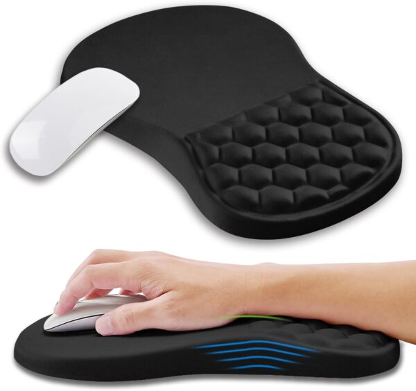 1 Ergonomic Memory Foam Wrist Rest Mouse Pad β 12Γ8" Black, Non-Slip PU Base Black