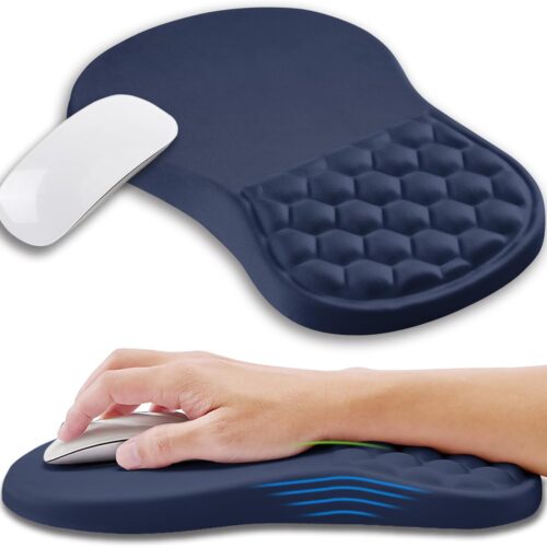 Ergonomic Memory Foam Wrist Rest Mouse Pad – 12×8" Black, Non-Slip PU Base  Dark Blue