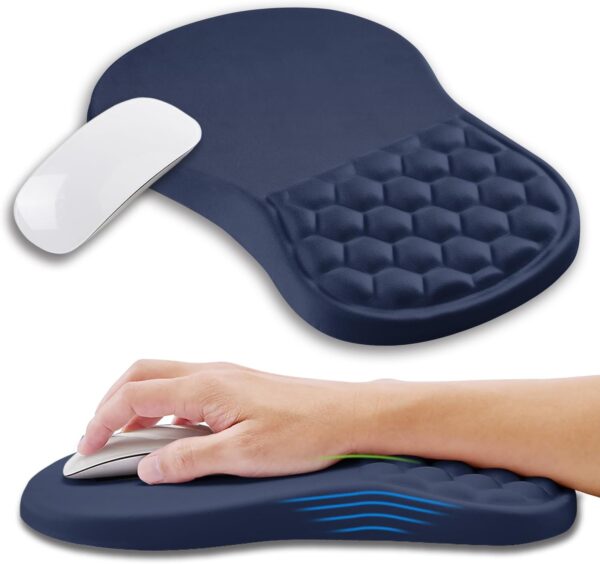1 Ergonomic Memory Foam Wrist Rest Mouse Pad β 12Γ8" Black, Non-Slip PU Base Dark Blue