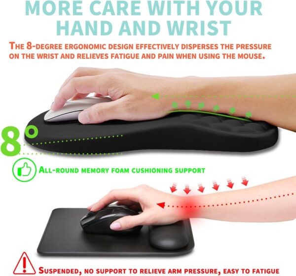 4 Ergonomic Memory Foam Wrist Rest Mouse Pad β 12Γ8" Black, Non-Slip PU Base Black