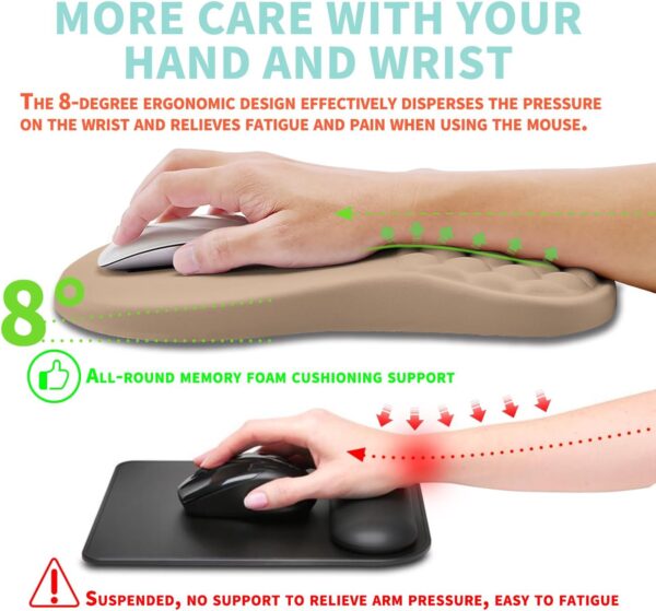 Ergonomic Memory Foam Wrist Rest Mouse Pad – 12×8" Black, Non-Slip PU Base   Sand Color