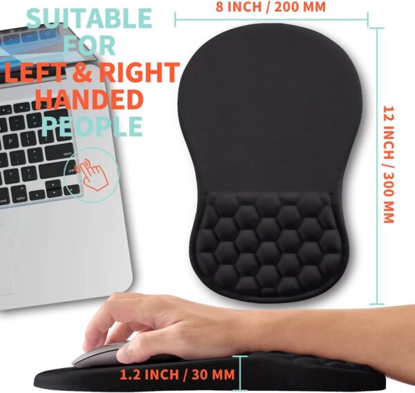 5 Ergonomic Memory Foam Wrist Rest Mouse Pad β 12Γ8" Black, Non-Slip PU Base Black