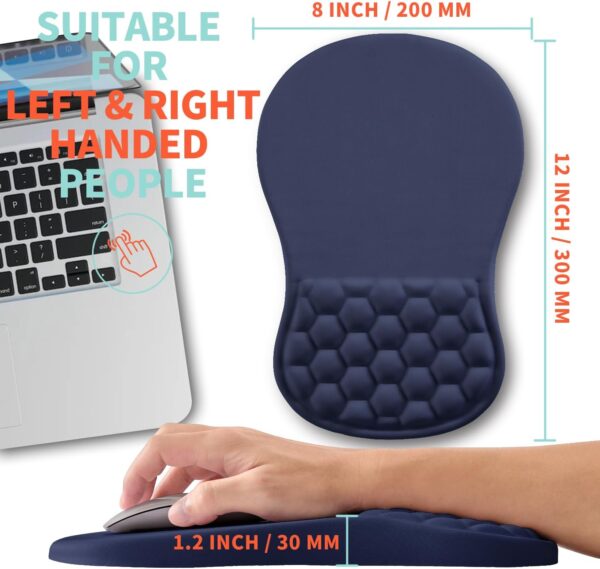 5 Ergonomic Memory Foam Wrist Rest Mouse Pad β 12Γ8" Black, Non-Slip PU Base Dark Blue