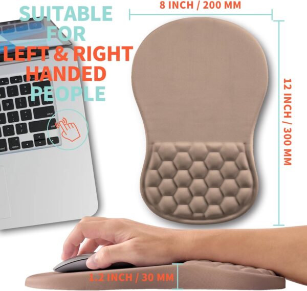 Ergonomic Memory Foam Wrist Rest Mouse Pad – 12×8" Black, Non-Slip PU Base   Sand Color